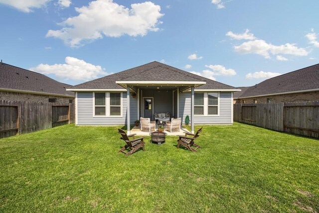 8018 Royal Palm Dr, Fulshear, TX 77441 - back of property featuring a fire pit and roof with shingles