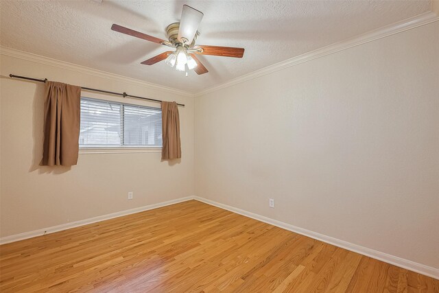 2718 Silver Falls Dr, Kingwood, TX 77339 - empty room featuring light wood-type flooring, a ceiling fan, a textured ceiling, and ornamental molding