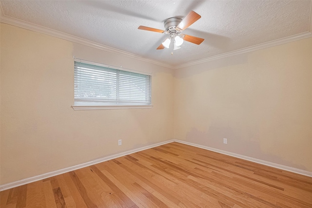 2718 Silver Falls Dr, Kingwood, TX 77339 - unfurnished room with light wood-style flooring, ceiling fan, a textured ceiling, and crown molding