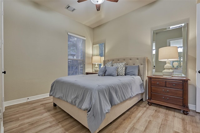 130 Playmoor Pl, Montgomery, TX 77316 - bedroom featuring light wood-type flooring, baseboards, and a ceiling fan