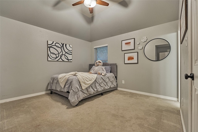 130 Playmoor Pl, Montgomery, TX 77316 - bedroom with carpet floors, vaulted ceiling, baseboards, and a ceiling fan
