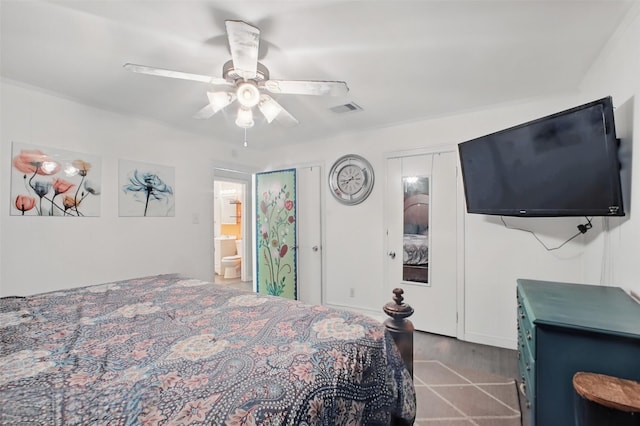603 Briarwood Dr, Baytown, TX 77520 - bedroom featuring wood finished floors, multiple closets, ceiling fan, and ensuite bathroom