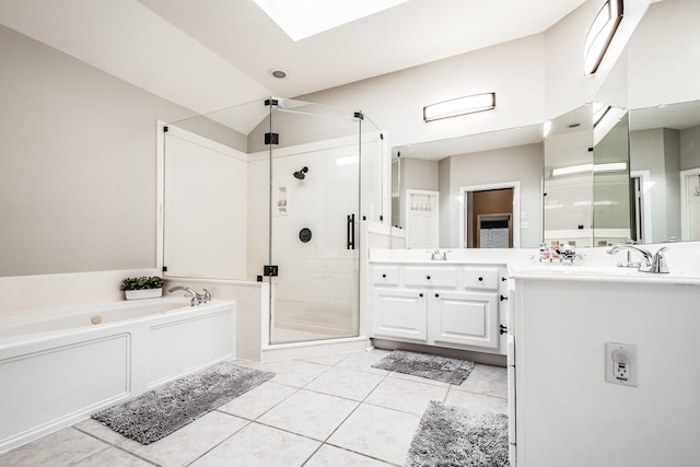 51 Eagle Mead Pl, The Woodlands, TX 77382 - full bath with a shower stall, a bath, tile patterned flooring, and double vanity