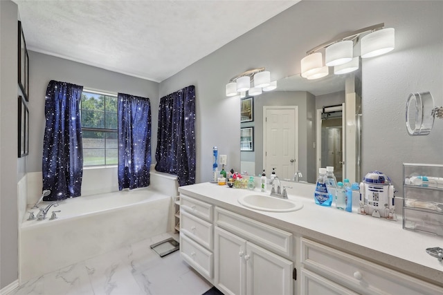 517 Hillebrandt, Beaumont, TX 77705 - full bath featuring a bath, vanity, and marble look tiles
