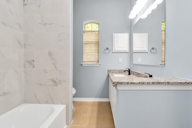 19 Long Springs Pl, The Woodlands, TX 77382 - full bathroom with vanity, toilet, baseboards, tile patterned flooring, and shower / tub combination