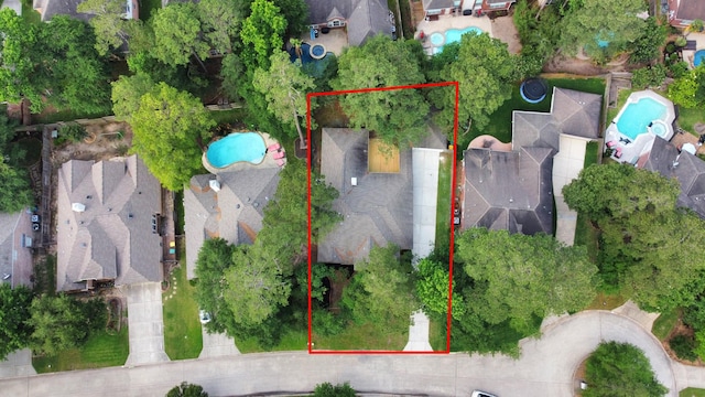 19 Long Springs Pl, The Woodlands, TX 77382 - aerial view of residential area with a pool area
