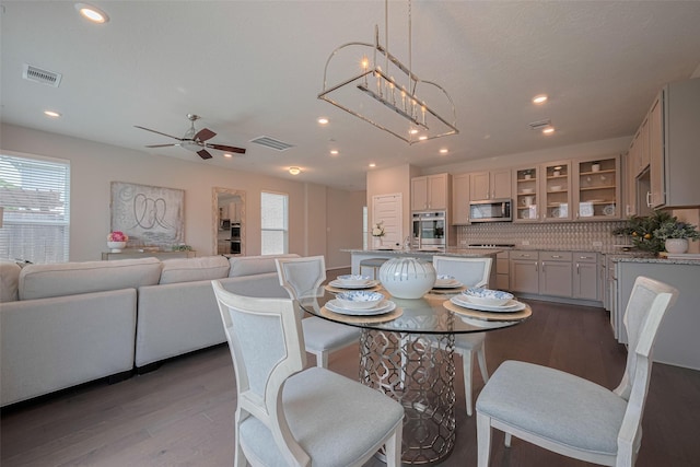 2923 Laurel Mill Way, Houston, TX 77080 - dining area featuring plenty of natural light, dark wood finished floors, recessed lighting, and ceiling fan