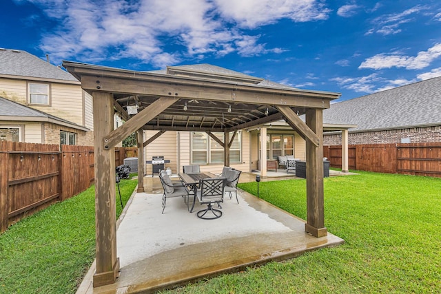28614 Cabrera Hill Ln, Katy, TX 77494 - view of patio / terrace with a gazebo, outdoor lounge area, and grilling area