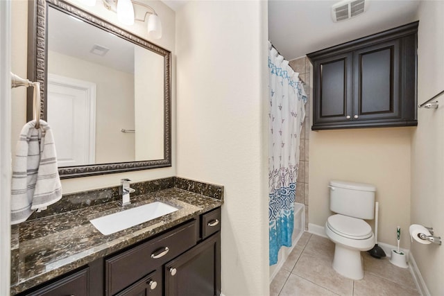 5142 Oasis Park, Houston, TX 77021 - bathroom with vanity, tile patterned flooring, toilet, shower / bath combo with shower curtain, and baseboards
