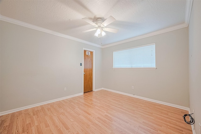 334 Swords Bnd, Stafford, TX 77477 - spare room featuring light wood-type flooring, ceiling fan, a textured ceiling, baseboards, and ornamental molding