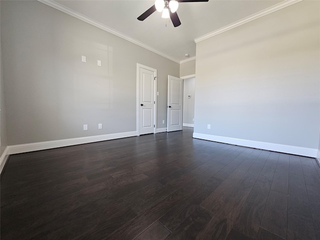 4319 Trail Lake Dr, Houston, TX 77045 - unfurnished room with a ceiling fan, baseboards, dark wood finished floors, and ornamental molding