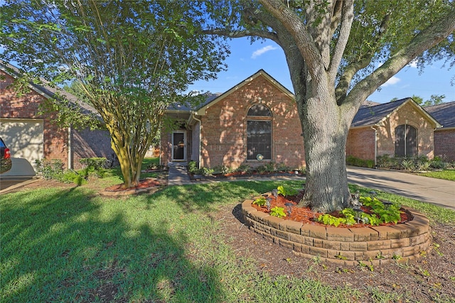 739 Apple Blossom Dr, Pearland, TX 77584 - ranch-style home featuring brick siding, a front lawn, and concrete driveway