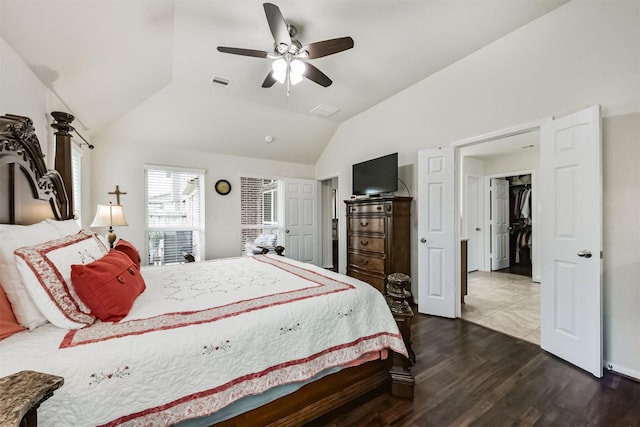 4223 Leafy Bough Ct, Humble, TX 77346 - bedroom with lofted ceiling, dark wood-style floors, and ceiling fan