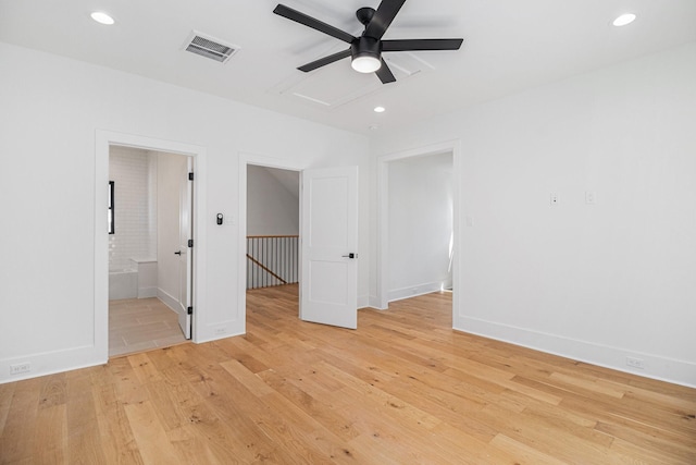 515 E 4th St, Houston, TX 77007 - empty room with light wood-style floors, a ceiling fan, recessed lighting, and baseboards