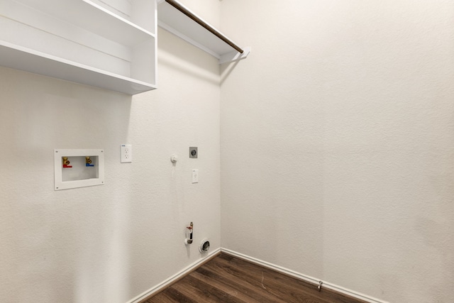 5323 Camerford Ct, Alvin, TX 77511 - laundry room featuring hookup for a gas dryer, dark wood-style floors, hookup for a washing machine, baseboards, and electric dryer hookup