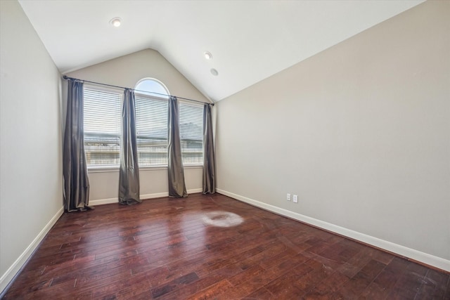 2703 Kestrel Trace Ln, Katy, TX 77494 - unfurnished room featuring vaulted ceiling, wood-type flooring, baseboards, and recessed lighting