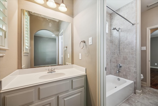 2703 Kestrel Trace Ln, Katy, TX 77494 - full bathroom featuring toilet, vanity, bathtub / shower combination, and tile patterned floors