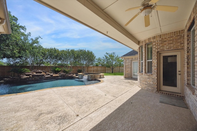 2703 Kestrel Trace Ln, Katy, TX 77494 - view of swimming pool with a ceiling fan, a fenced backyard, a patio area, and a pool with connected hot tub