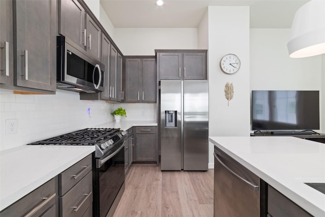 6307 Chelsea Falls Ln, Houston, TX 77008 - kitchen featuring appliances with stainless steel finishes, light wood finished floors, light countertops, tasteful backsplash, and recessed lighting