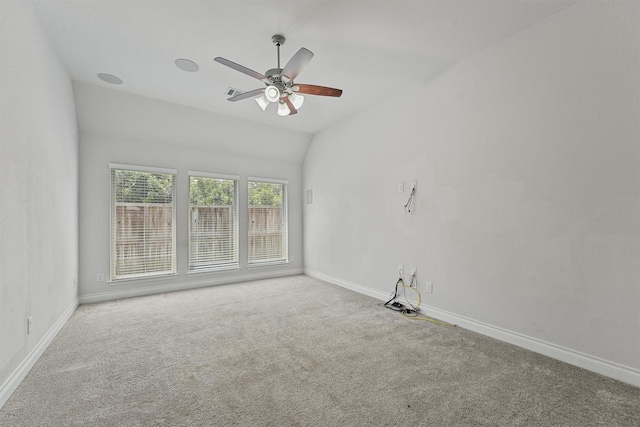 13303 Itasca Pine Dr, Humble, TX 77346 - carpeted empty room with baseboards, a ceiling fan, and vaulted ceiling