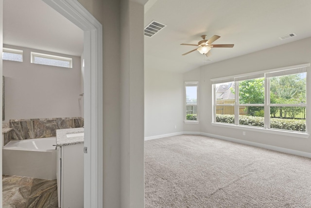 2131 Cranbrook Ridge Ln, Sugar Land, TX 77479 - full bath featuring a bath, a ceiling fan, vanity, and baseboards