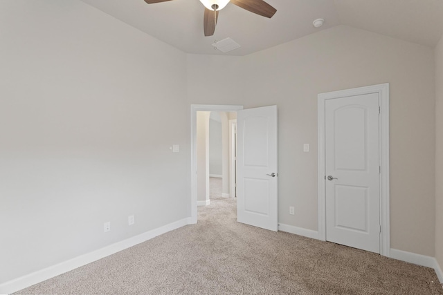 2131 Cranbrook Ridge Ln, Sugar Land, TX 77479 - unfurnished bedroom with carpet flooring, vaulted ceiling, baseboards, and ceiling fan