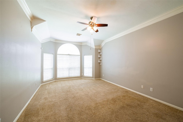 8907 Opus Ct, Houston, TX 77040 - unfurnished room with ceiling fan, light carpet, baseboards, and ornamental molding