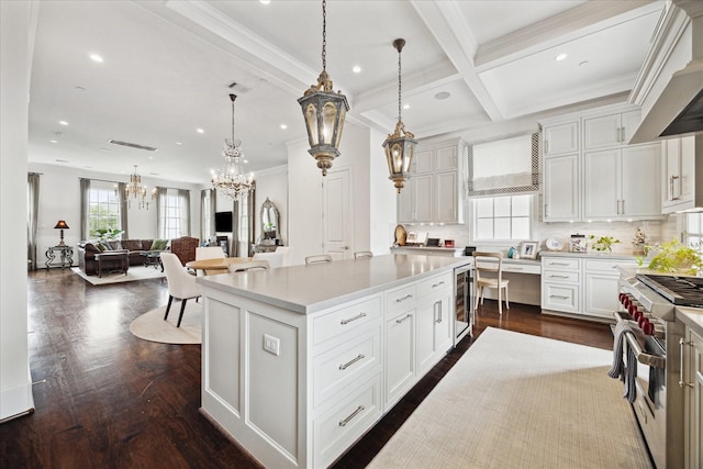 216 Morningside Park St, Houston, TX 77024 - kitchen featuring high end stainless steel range oven, a chandelier, decorative backsplash, light countertops, and recessed lighting