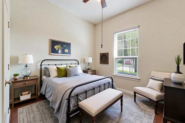 3635 Sunlight Hill Ln, Spring, TX 77386 - bedroom with wood finished floors, baseboards, and a ceiling fan