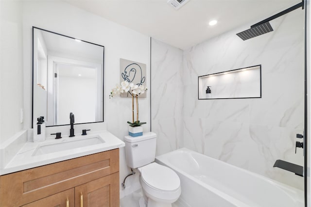 2618 Pine Village Dr, Houston, TX 77080 - bathroom with toilet, vanity, and washtub / shower combination