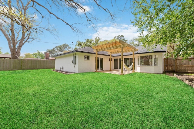 2618 Pine Village Dr, Houston, TX 77080 - back of property with a pergola, brick siding, and a patio area