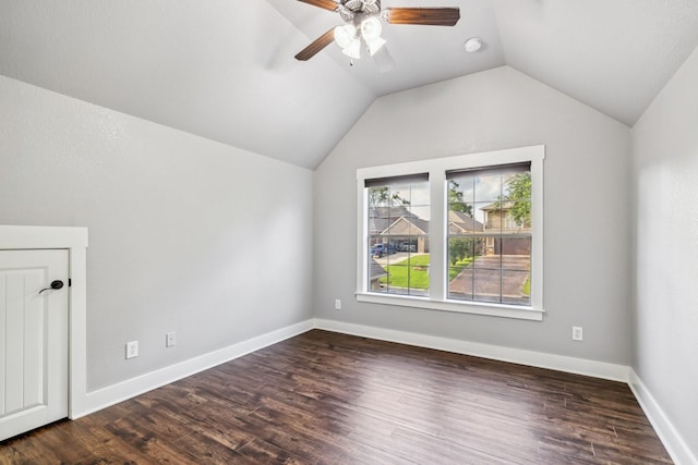12336 Pebble View Dr, Conroe, TX 77304 - bonus room with vaulted ceiling, ceiling fan, dark wood finished floors, and baseboards