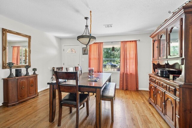 24027 Spears Cir, New Caney, TX 77357 - dining room with light wood finished floors, a textured ceiling, and baseboards