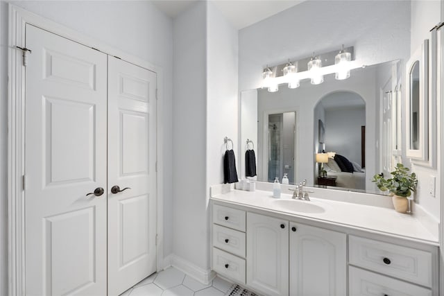 11 Bees Creek Ct, Missouri City, TX 77459 - full bath featuring vanity, connected bathroom, tile patterned floors, and a shower