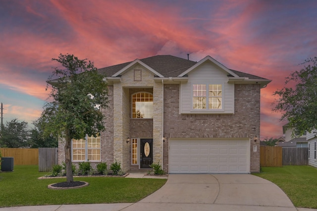 30507 Woodson Trace Dr, Spring, TX 77386 - traditional-style home featuring brick siding, concrete driveway, an attached garage, and central AC unit