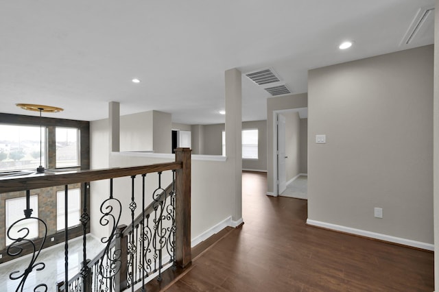 30507 Woodson Trace Dr, Spring, TX 77386 - corridor featuring baseboards, wood finished floors, plenty of natural light, an upstairs landing, and recessed lighting