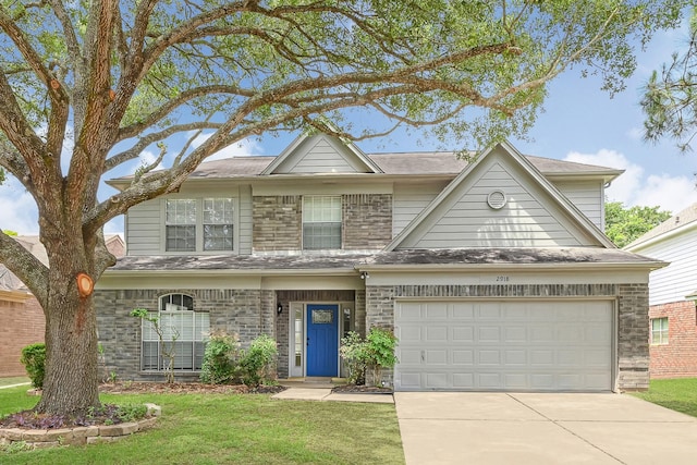 2918 Linda Dr, Pearland, TX 77584 - traditional-style home with concrete driveway, a front lawn, and an attached garage