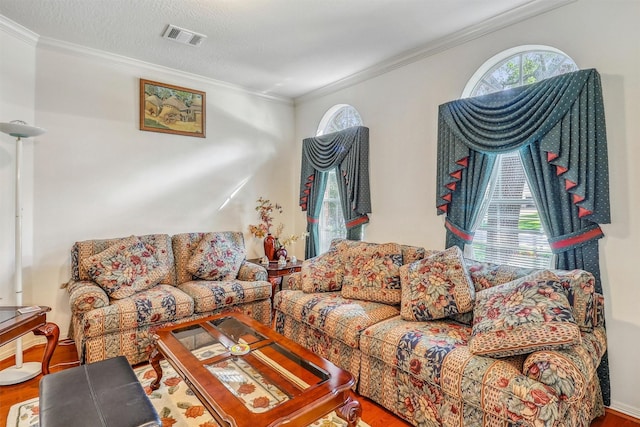 23207 Greenrush Dr, Katy, TX 77494 - living area featuring ornamental molding and wood finished floors