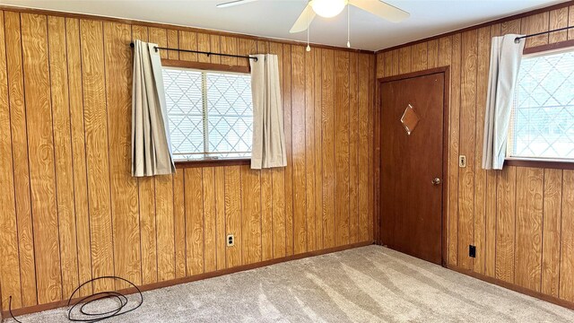 430 Hooks Rd, Livingston, TX 77351 - carpeted spare room with wood walls and ceiling fan