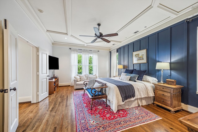 1647 Bissonnet St, Houston, TX 77005 - bedroom with ornamental molding, wood finished floors, baseboards, and ceiling fan