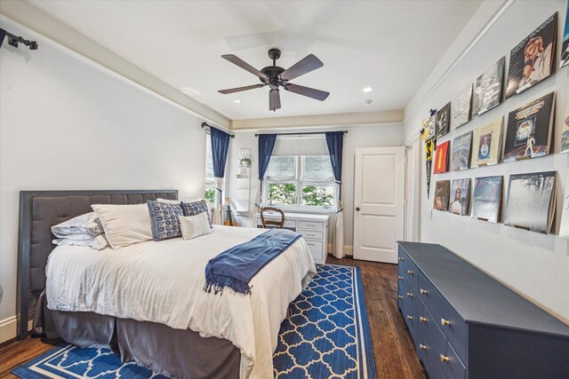 1647 Bissonnet St, Houston, TX 77005 - bedroom featuring dark wood finished floors, recessed lighting, and ceiling fan