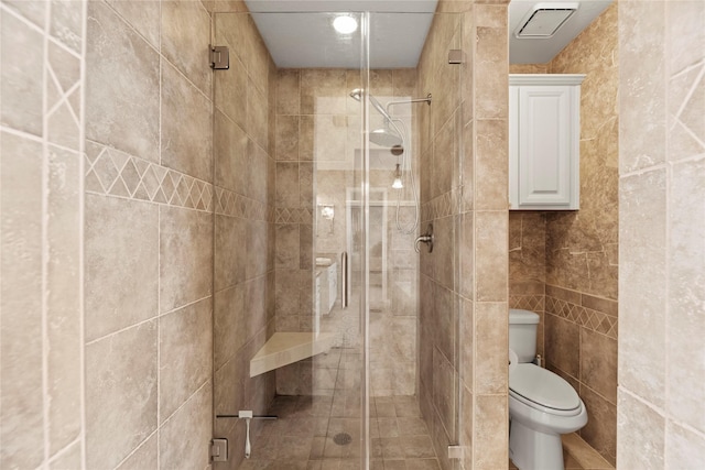 7818 Palm Brook Ct, Houston, TX 77095 - full bath featuring a stall shower, toilet, and tile walls