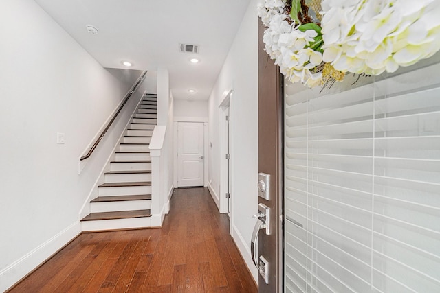 1266 N Post Oak Rd Unit B, Houston, TX 77055 - foyer with dark wood finished floors, stairway, and recessed lighting