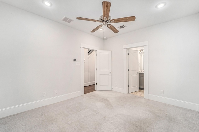 1266 N Post Oak Rd Unit B, Houston, TX 77055 - unfurnished bedroom with carpet flooring, recessed lighting, connected bathroom, and a ceiling fan
