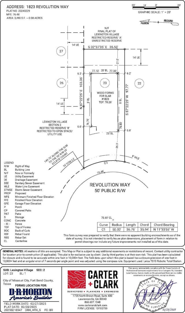 1823 Revolution Way, Missouri City, TX 77489 - survey map / technical document