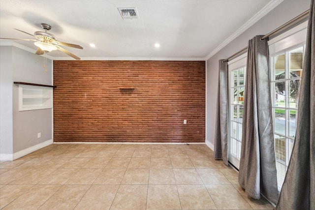 4301 Ascot Ln, Houston, TX 77092 - unfurnished room featuring a ceiling fan, crown molding, baseboards, and light tile patterned floors
