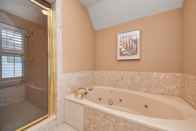 3820 Purdue St, Houston, TX 77005 - full bath featuring a shower stall, vaulted ceiling, and a tub with jets