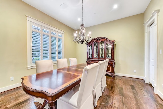 8305 Will Jordan Pkwy, Bellaire, TX 77401 - dining room with a chandelier, dark wood-style floors, baseboards, and recessed lighting