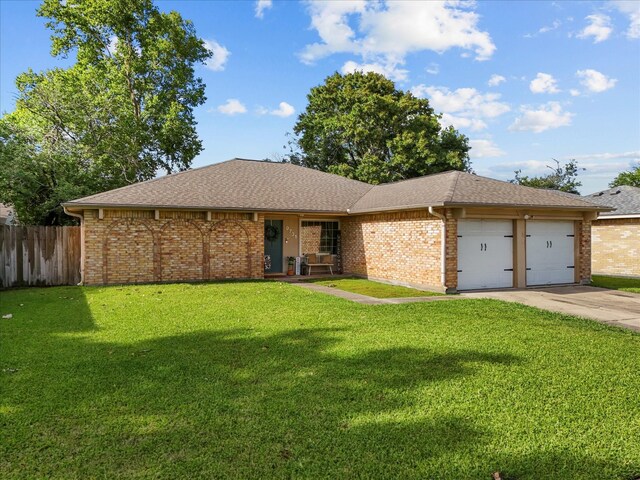 9731 Rocky Hollow Rd, La Porte, TX 77571 - ranch-style home featuring an attached garage, driveway, brick siding, and roof with shingles