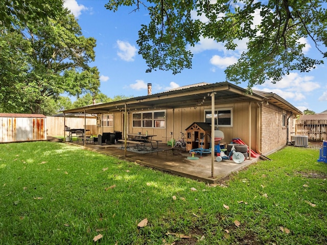 9731 Rocky Hollow Rd, La Porte, TX 77571 - back of property with cooling unit and a patio